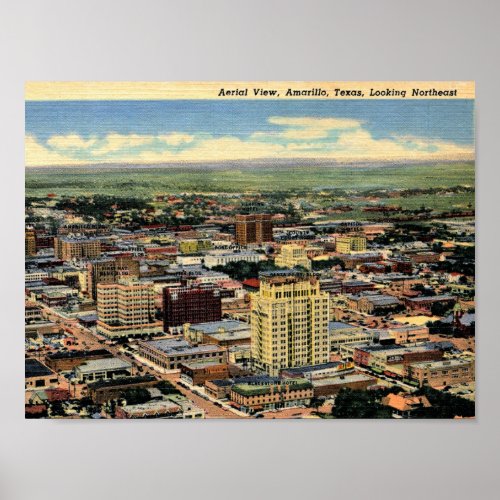 Amarillo Texas Aerial View 1950 Vintage Poster