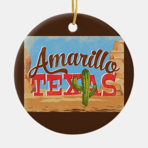 Amarillo Texas Cartoon Desert Vintage Travel Ceramic Ornament