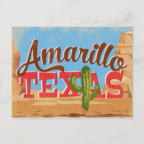 Amarillo Texas Cartoon Desert Vintage Travel Postcard