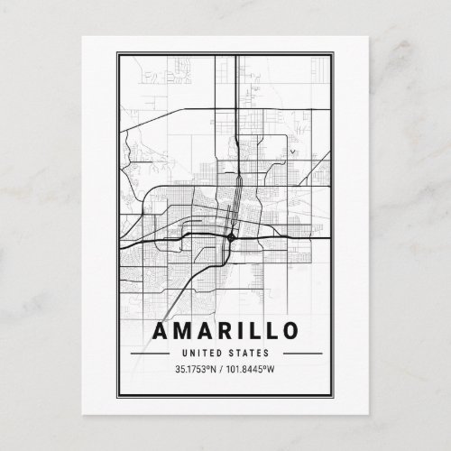 Amarillo Texas City Map Minimalist Art  Postcard