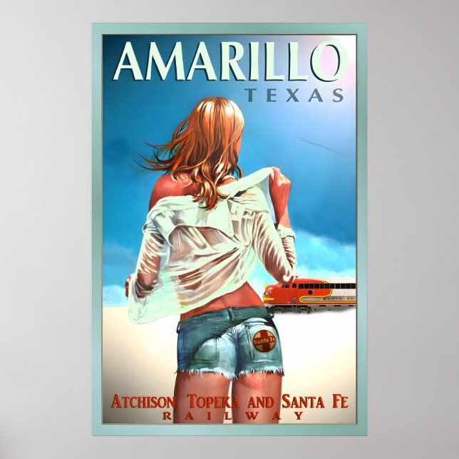 AMARILLO Texas Santa Fe Railroad New Original Poster (Front)