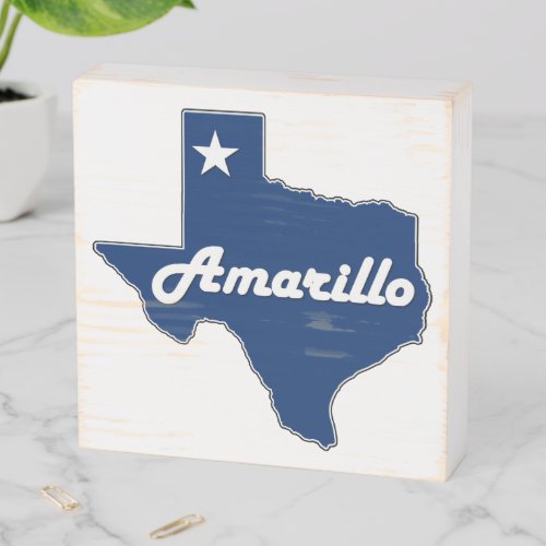Amarillo Texas State Map Outline with Lone Star Wooden Box Sign