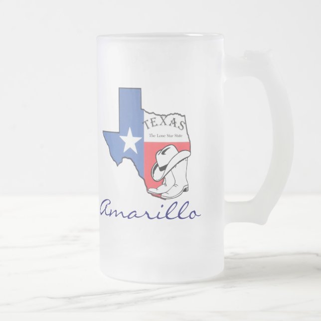 Amarillo Texas State Map with Star, Boots, Hat Mug (Right)