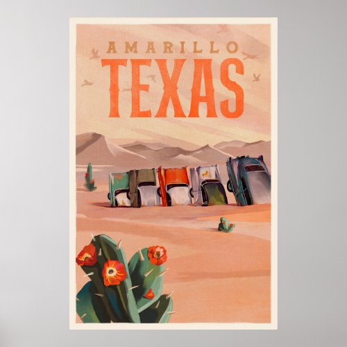 Amarillo Texas Vintage Travel Art Poster