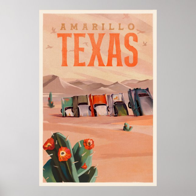 Amarillo, Texas Vintage Travel Art Poster (Front)