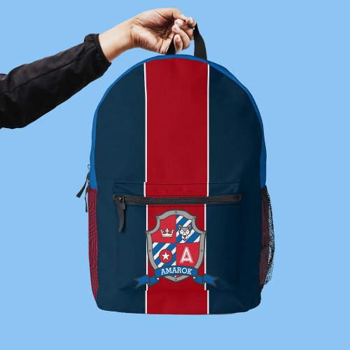 Amarok name meaning red blue knight sheild wolf printed backpack
