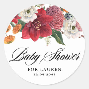 Amaryllis and Chrysanthemums Floral Baby Shower Classic Round Sticker