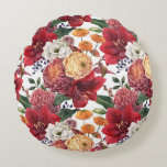 Amaryllis and Chrysanthemums Floral Pattern Round Pillow<br><div class="desc">This botanical pillow adds a floral accent to any room. It features a floral pattern of amaryllis,  ranunculus,  anemones and chrysanthemums. This moody floral pillow is perfect for all seasons and occasions. Matching items are available.</div>
