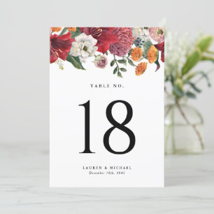 Amaryllis and Mums Botanical Wedding Table Number