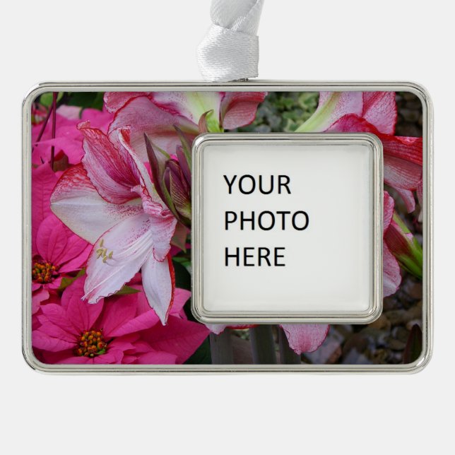 Amaryllis and Poinsettia Red Holiday Flowers Christmas Ornament (Front)