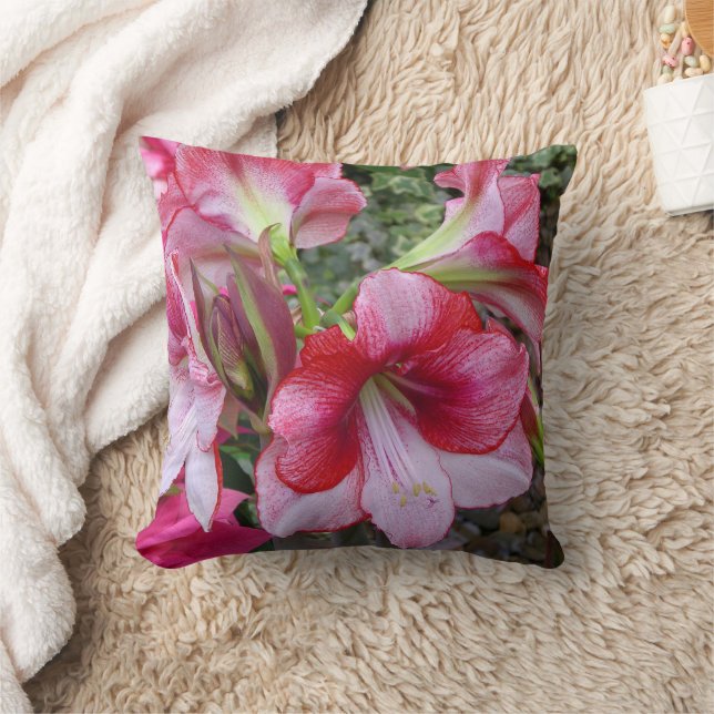 Amaryllis and Poinsettia Red Holiday Flowers Throw Pillow (Blanket)