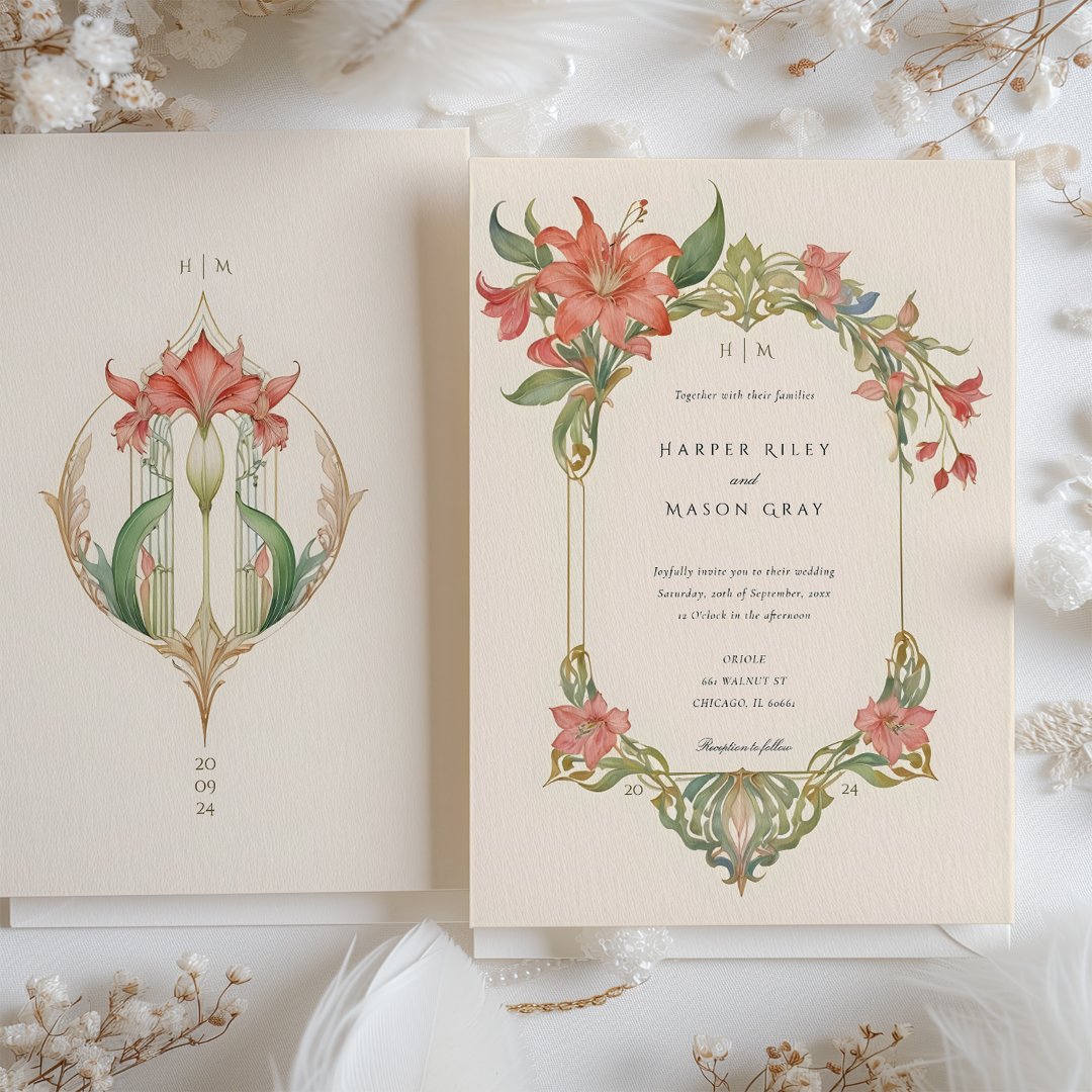 Amaryllis Art Nouveau Wedding Invitation (Creator Uploaded)