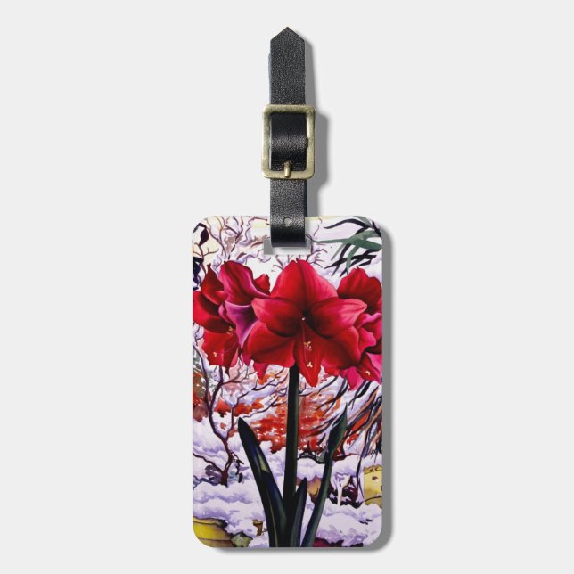 Amaryllis by Snow Window Luggage Tag (Front Vertical)