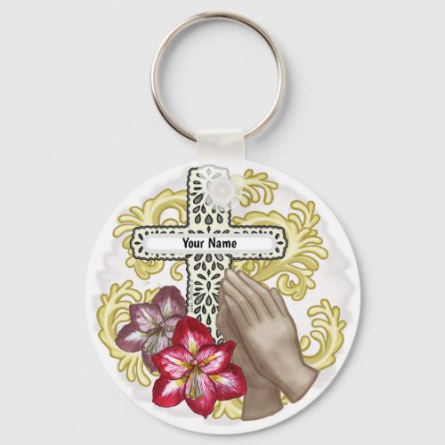 Amaryllis Christian Cross Keychain