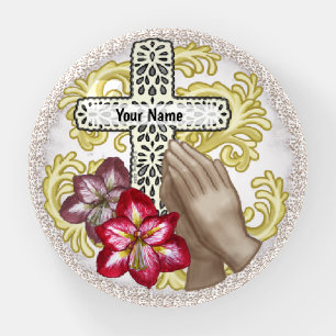 Amaryllis Christian Cross Paperweight