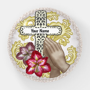 Amaryllis Christian Cross Paperweight