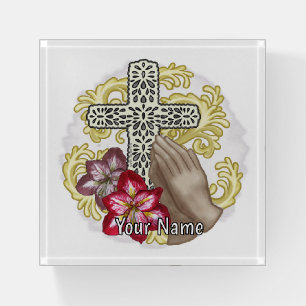 Amaryllis Christian Cross Paperweight 