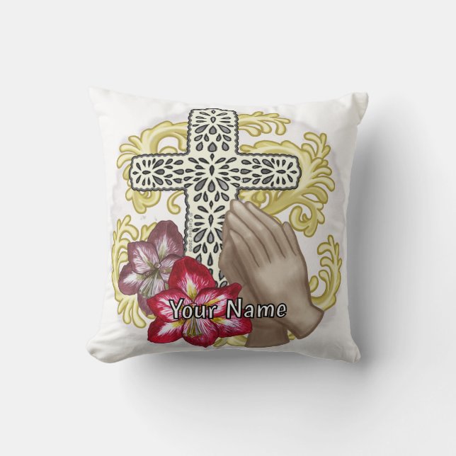Amaryllis Christian Cross Throw Pillow (Front)