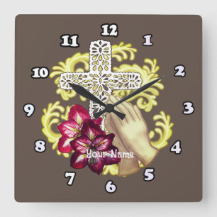Amaryllis Cross Christian  Square Wall Clock