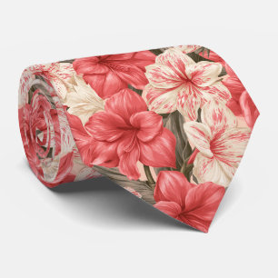 Amaryllis Flower Anniversary Floral Wedding Neck Tie