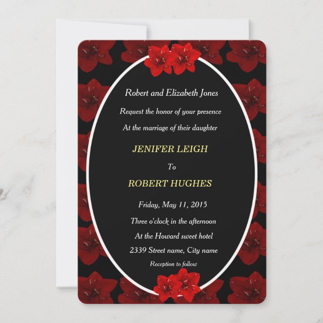 Amaryllis flower wedding invitation (Front)