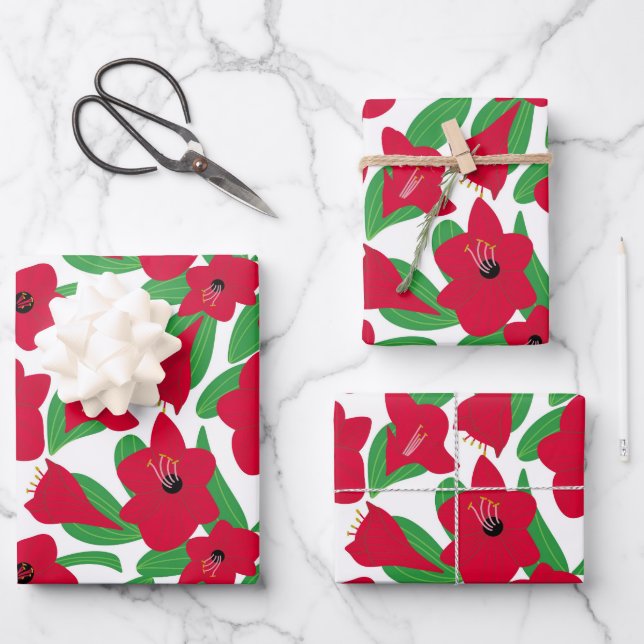 Amaryllis Flower Wrapping Paper Sheets (Front)
