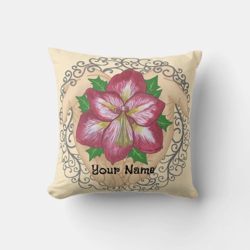 Amaryllis flowers in Hands Throw Pillow