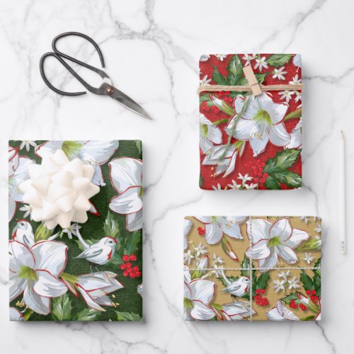 Amaryllis Holly  Doves Wrapping Paper Sheets