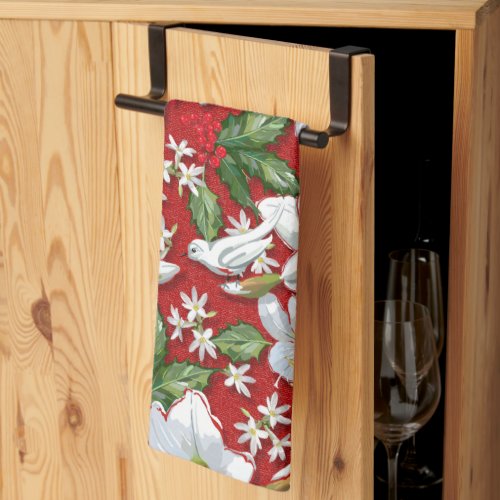 Amaryllis  Holly Red Christmas Kitchen Towel
