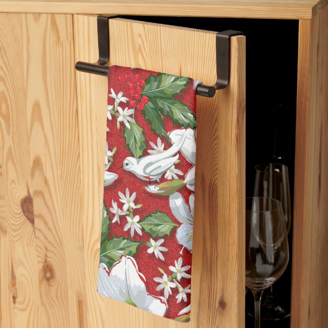 Amaryllis & Holly Red Christmas Kitchen Towel (Thirds Fold)