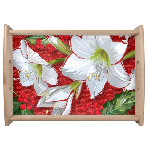 Amaryllis  Holly Red Christmas Serving Tray