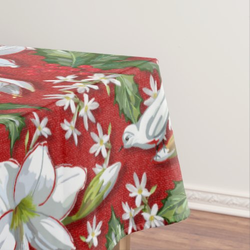 Amaryllis  Holly Red Christmas Tablecloth