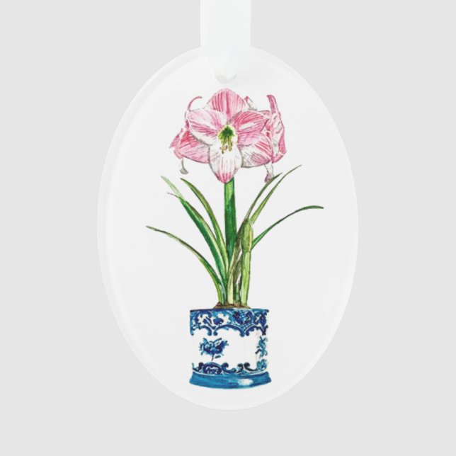 AMARYLLIS IN DELFT POT CHRISTMAS ORNAMENT (Front)