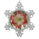 Amaryllis in Snow I Red Holiday Winter Floral Snowflake Pewter Christmas Ornament