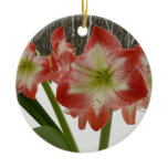 Amaryllis in Snow Red Holiday Winter Floral Ceramic Ornament