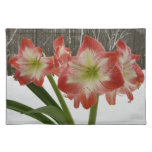 Amaryllis in Snow Red Holiday Winter Floral Cloth Placemat