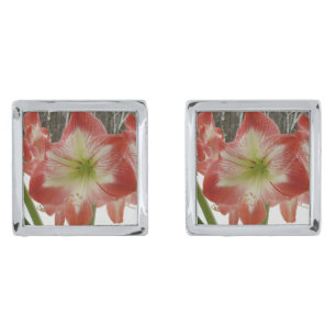 Amaryllis in Snow Red Holiday Winter Floral Cufflinks