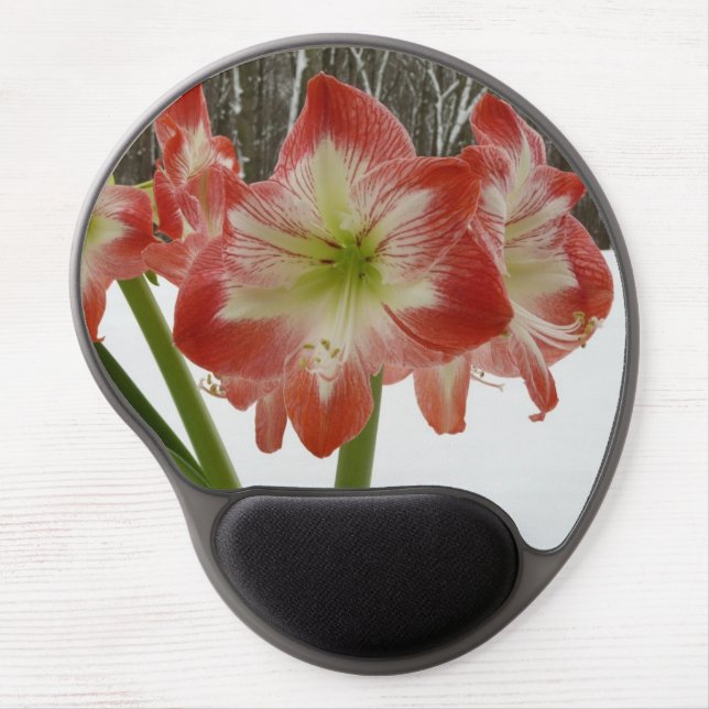 Amaryllis in Snow Red Holiday Winter Floral Gel Mouse Pad (Front)
