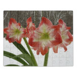 Amaryllis in Snow Red Holiday Winter Floral Jigsaw Puzzle