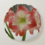 Amaryllis in Snow Red Holiday Winter Floral Round Pillow