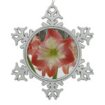 Amaryllis in Snow Red Holiday Winter Floral Snowflake Pewter Christmas Ornament