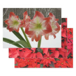 Amaryllis in Snow Red Holiday Winter Floral Wrapping Paper Sheets