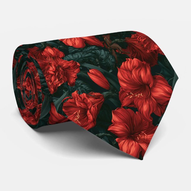 Amaryllis Pattern Bride Father Graduation Neck Tie (Rolled)