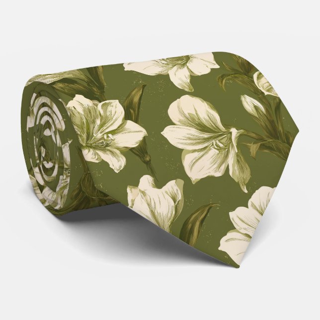 Amaryllis Pattern Uncle Wedding  Neck Tie (Rolled)