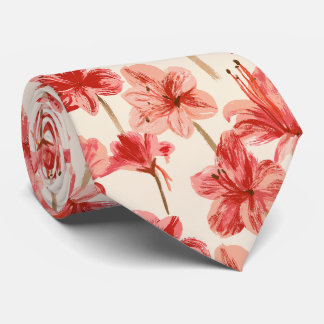 Amaryllis Print Groomsman Summer Wedding Neck Tie