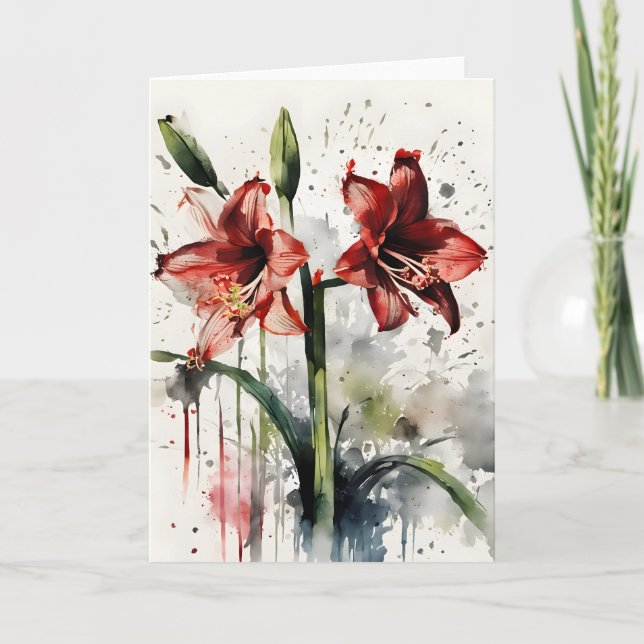 Amaryllis - Watercolor flowers Card (Front)