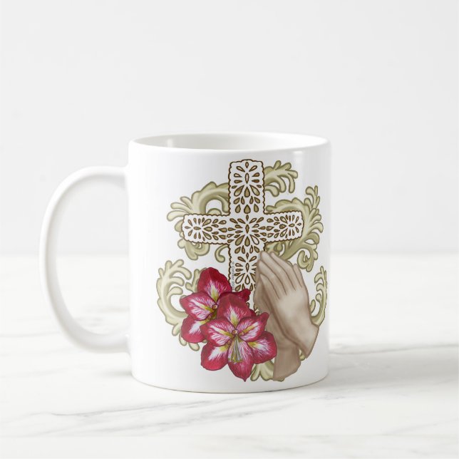 Amaryllis Wh Christian Cross Coffee Mug (Left)