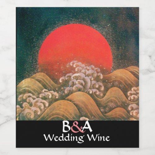 AMATERASU SUN GODDESS MONOGRAM Red Wedding Wine Label