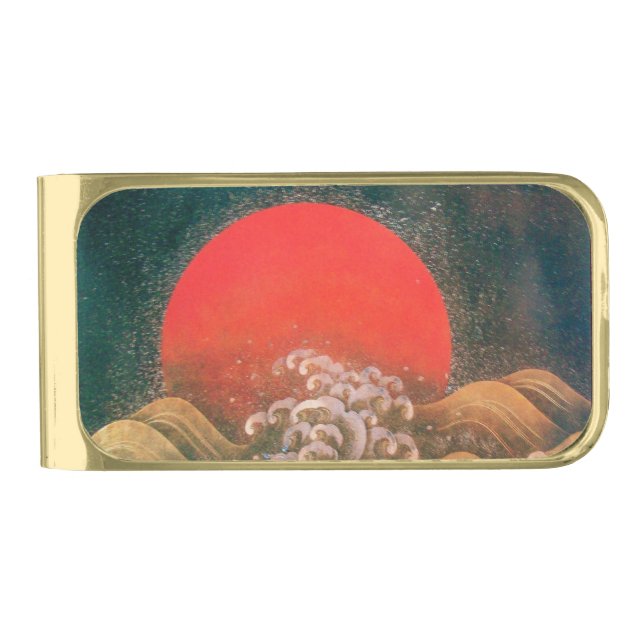 AMATERASU, SUN GODDESS Red Black Brown Gold Finish Money Clip (Front)