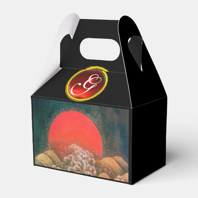 AMATERASU SUN GODDESS,RED GEM MONOGRAM Black Brown Favor Boxes (Front Side)